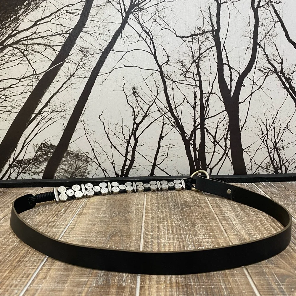 ANTONIAZZI FIRENZE Black Leather Belt Silver Hardware Rhinestones Made in Italy